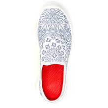Load image into Gallery viewer, White With Black Psudo Women&#39;s Printed Repreve Fabric Mule Sport Slip On Top View
