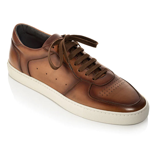 Tan Brown With White Sole To Boot New York Men's Barbera Leather Casual Sneaker Profile View