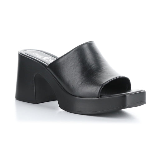 Black Bos & Co Women's Vita Leather Block Heel Slide Sandal Profile View