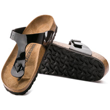 Load image into Gallery viewer, Black Birkenstock Women&#39;s Gizeh Synthetic BirkoFlor Patent Thong Sandal Top Sole View
