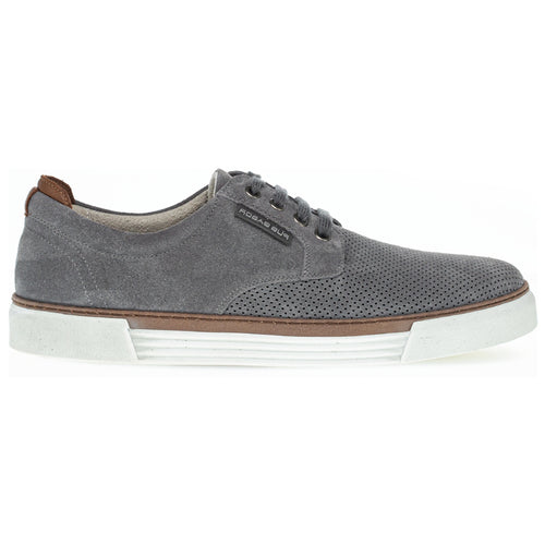 Ash Grey With White Sole Gabor Men's 0460 Perforated Suede Casual Sneaker