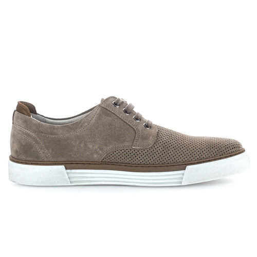 Light Brown With White Sole Gabor Men's 0460 Perforated Suede Casual Sneaker Side View