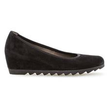 Load image into Gallery viewer, Black Gabor Women&#39;s 05320 Suede Slip On Wedge Profile View
