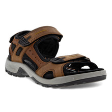 Load image into Gallery viewer, Espresso Cocoa Brown With Black And Grey Ecco Men&#39;s Yucatan Nubuck And Mesh Sport Sandal Profile View
