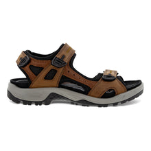 Load image into Gallery viewer, Espresso Cocoa Brown With Black And Grey Ecco Men&#39;s Yucatan Nubuck And Mesh Sport Sandal Side View
