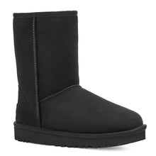 Load image into Gallery viewer, Black UGG Women&#39;s Classic Short II Water Repellent Sheepskin Ankle Boot Profile View
