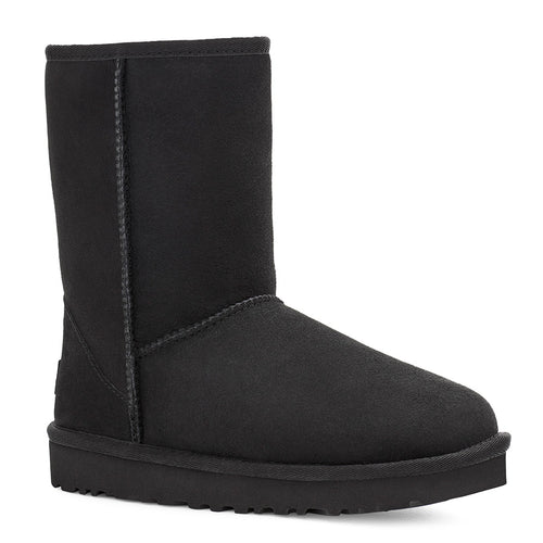 Black UGG Women's Classic Short II Water Repellent Sheepskin Ankle Boot Profile View