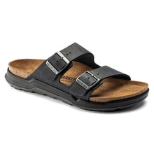 Load image into Gallery viewer, Black Birkenstock Men&#39;s Arizona Rugged Oiled Nubuck Double Strap Slide Sandal Profile View
