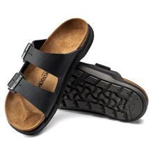 Load image into Gallery viewer, Black Birkenstock Men&#39;s Arizona Rugged Oiled Nubuck Double Strap Slide Sandal Top Sole View
