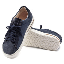 Load image into Gallery viewer, Midnight Blue With Off White Sole Birkenstock Women&#39;s Bend Canvas And Suede Casual Sneaker Narrow Width Top Sole View
