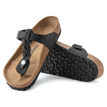 Load image into Gallery viewer, Black Birkenstock Women&#39;s Gizeh Braid Oiled Leather Thong Sandal Top Sole View
