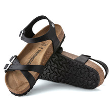 Load image into Gallery viewer, Black Birkenstock Women&#39;s Kumba Oiled Leather Adjustable Strap Sandal Top Sole View
