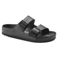 Load image into Gallery viewer, Black Birkenstock Women&#39;s Arizona EXQ leather Double Strap Sandal Profile View
