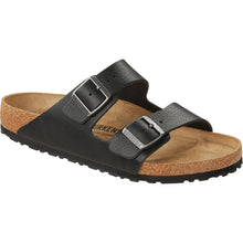 Load image into Gallery viewer, Black Birkenstock Men&#39;s Arizona Grip Leather Double Strap Slide Sandal Profile View
