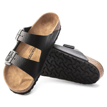 Load image into Gallery viewer, Black Birkenstock Men&#39;s Arizona Grip Leather Double Strap Slide Sandal Top Sole View
