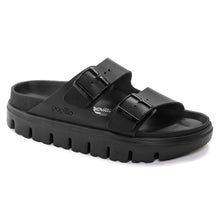 Load image into Gallery viewer, Black Birkenstock Women&#39;s Arizona Chunky Leather Double Strap Platform Sandal Profile View
