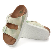 Load image into Gallery viewer, Watercolor Green And Beige With White Sole Birkenstock Women&#39;s Arizona Vegan Platform Synthetic Double Strap Sandal Narrow Width Top Sole View
