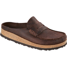 Load image into Gallery viewer, Habana Brown With Black Sole Birkenstock Men&#39;s Naples Oiled Leather Loafer Clog Profile View
