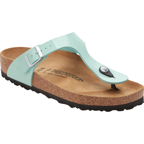 Surf Green With Black Sole Birkenstock Women's Gizeh Patent Birko Flor Synthetic Thong Sandal