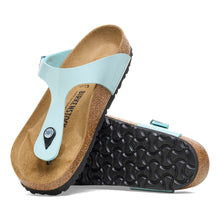 Load image into Gallery viewer, Surf Green With Black Sole Birkenstock Women&#39;s Gizeh Patent Birko Flor Synthetic Thong Sandal Top Sole View
