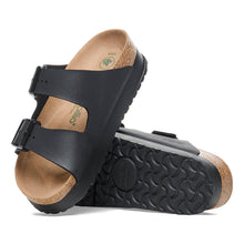 Load image into Gallery viewer, Black Birkenstock Women&#39;s Arizona Flex Platform Birko Flor Double Strap Slide Sandal Narrow Width Top Sole View
