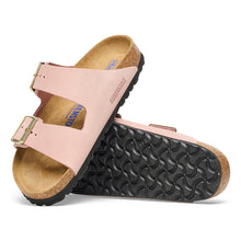 Load image into Gallery viewer, Soft Pink With Black Sole Birkenstock Women&#39;s Arizona Nubuck Double Strap Sandal Narrow Width Top Sole View
