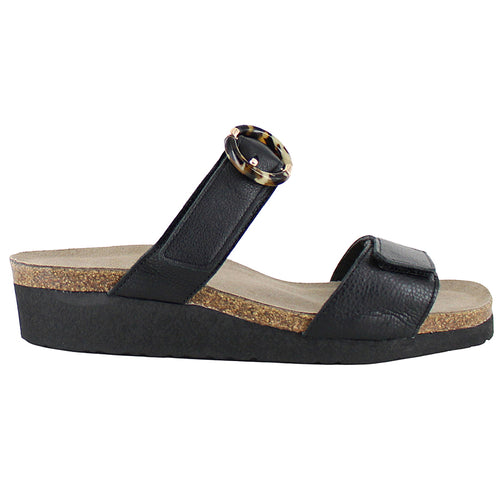 Black Naot Women's Anabel Leather Double Strap Slide Sandal Buckle Accent