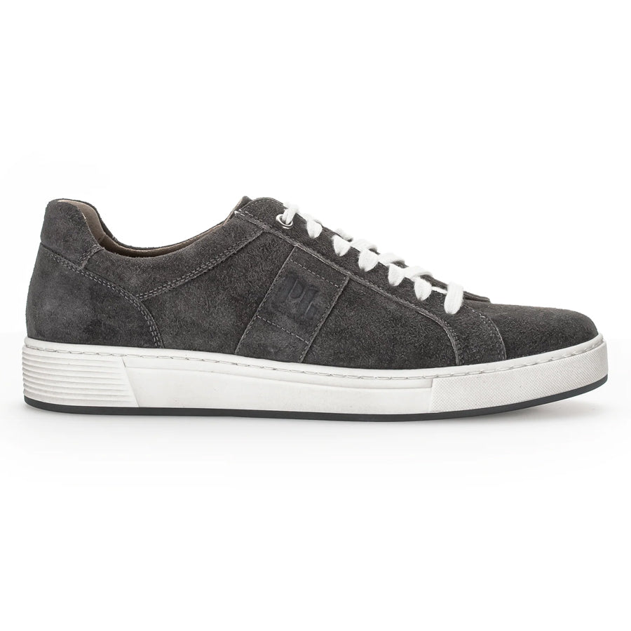 Platinum Dark Grey And White With Black Sole Gabor Men's 1040 Suede Casual Sneaker Profile View