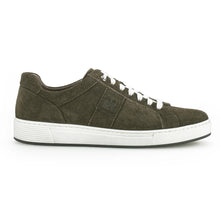 Load image into Gallery viewer, Khaki Green And White With Black Sole Gabor Men&#39;s 1040 Suede Casual Sneaker Profile View
