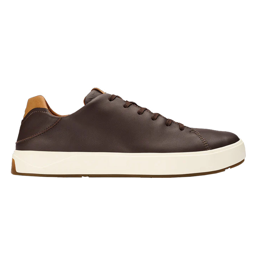 Dark Java Brown With Tan And White Olukai Men's Lae Ahi Li Ili Waterproof Leather Casual Sneaker