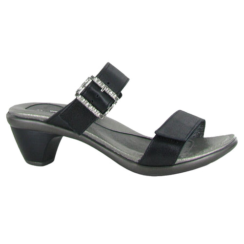 Black Naot Women's Recent Avantgarde Shiny Leather Double Strap Heeled Sandal