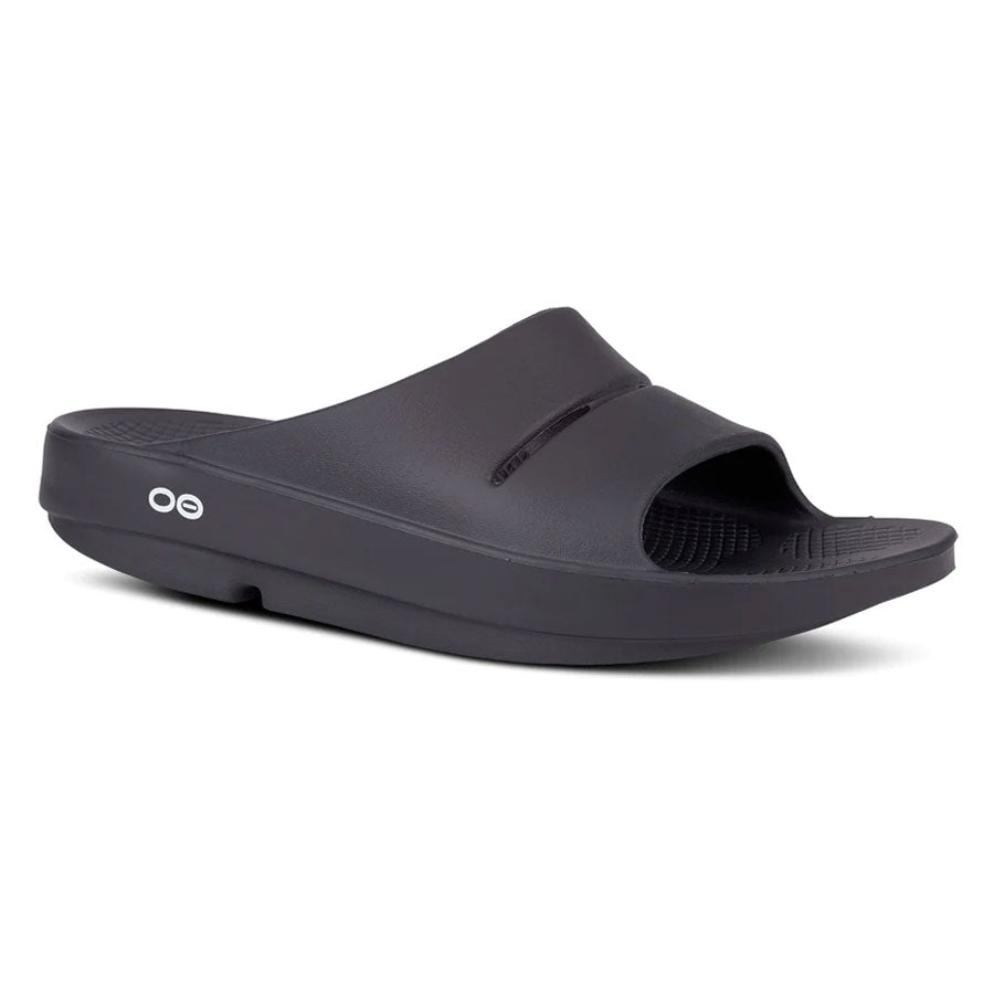 Black Oofos Men's Ooah Slide Sandal Closed Cell Foam