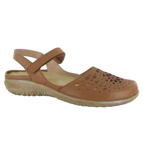 Caramel Tan With Brown Sole Naot Women's Arataki Leather With Cut Out Perforations Slingback Shoe