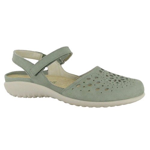 Sage Green With Beige Sole Naot Women's Arataki Nubuck With Cut Out Perforations Slingback Shoe
