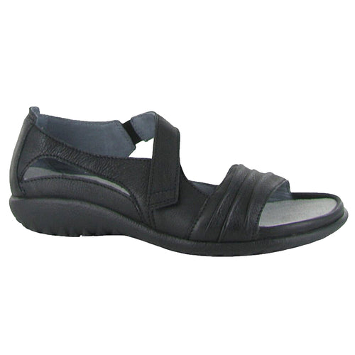 Black Naot Women's Papaki Leather Sandal Shoe With Velcro Strap Closure