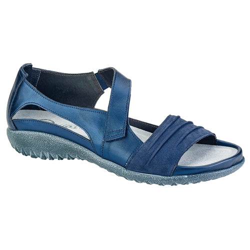 Navy Naot Women's Papaki Nubuck And Leather Sandal Shoe With Velcro Strap Closure