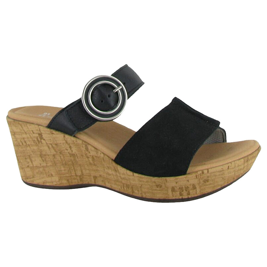 Black Naot Women's Breezy Nubuck And Leather Double Strap Wedge Slide Sandal