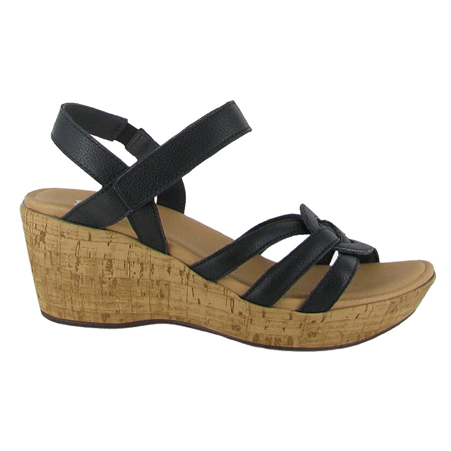 Black Naot Women's Tropical Leather Strappy Wedge Sandal