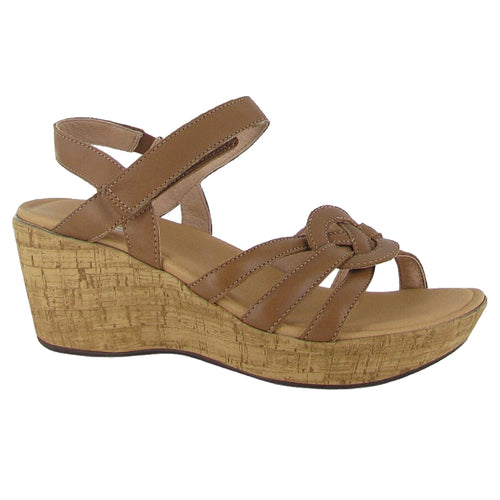Caramel Brown Naot Women's Tropical Leather Strappy Wedge Sandal