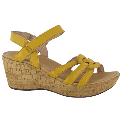 Marigold Yellow Naot Women's Tropical Leather Strappy Wedge Sandal
