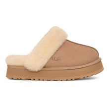 Load image into Gallery viewer, Sand Light Tan UGG Women&#39;s Disquette Suede With Beige Sheepskin Lining And Collar Winter Slipper Side View
