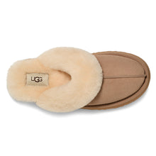 Load image into Gallery viewer, Sand Light Tan UGG Women&#39;s Disquette Suede With Beige Sheepskin Lining And Collar Winter Slipper Top View
