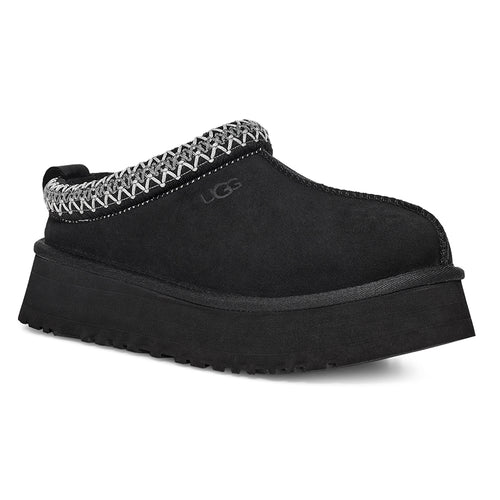 Black With Embroidered Black And White Collar UGG Women's Tazz Suede Platform Slipper Profile View