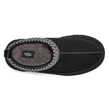 Load image into Gallery viewer, Black With Embroidered Black And White Collar UGG Women&#39;s Tazz Suede Platform Slipper Top View
