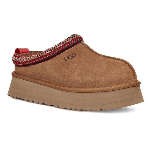 Chestnut Brown With Embroidered Collar UGG Women's Tazz Suede Platform Slipper Profile View