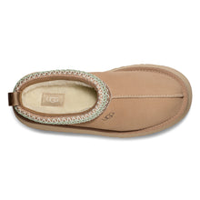 Load image into Gallery viewer, Sand Dark Beige With Embroidered Light Green And White Collar UGG Women&#39;s Tazz Suede Platform Slipper Top View

