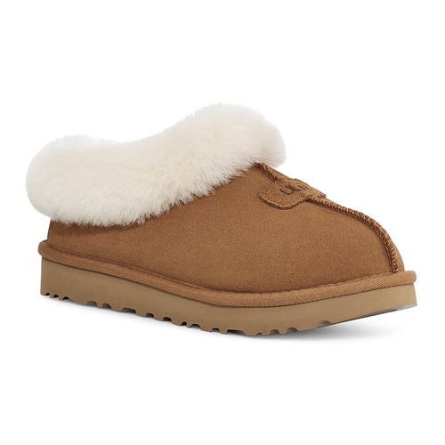 Chestnut Tan With Fuzzy White Collar UGG Women's Tazzette Suede Slipper Profile View