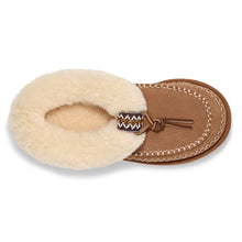 Load image into Gallery viewer, Chestnut Tan UGG Women&#39;s Tasman Alpine Suede With Crosshatch Beige Stitching And Beige Sheepskin Lining And Collar Winter Slipper Top View
