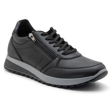 Load image into Gallery viewer, Black With Grey Ara Men&#39;s Murray Casual Leather Sneaker Profile View
