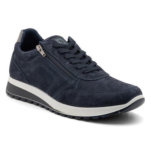 Navy With White And Black Sole Ara Men's Murray Casual Suede Sneaker Profile View